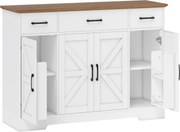 HOMCOM Aparador de Cozinha Rústico, Móvel de Cozinha com Portas Soft-Close, 3 Gavetas, 3 Prateleiras Ajustáveis, Porta-Temperos, Branco | Aosom Portugal