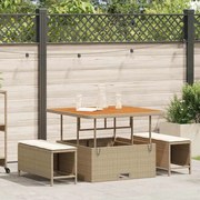 vidaXL Conjunto de Jantar para Jardim 3 Peças, Almofadas Beje em Rattan Sintético e Acácia.