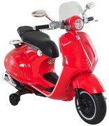 HOMCOM Mota Elétrica Vespa com Faróis Música 2 Rodas Auxiliares para Crianças acima de 3 Anos 108x49x75 cm Vermelha