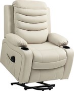 HOMCOM Poltrona Relax Reclinável Elétrica Elevatória com Massagem Vibratória Aquecimento e Porta USB 93x95,5x100 cm Creme | Aosom Portugal