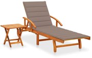vidaXL Espreguiçadeira de jardim com mesa e almofadão acácia maciça