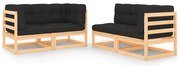 4 pcs conjunto lounge de jardim c/ almofadões pinho maciço