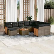 vidaXL 11 pcs conjunto sofás de jardim c/ almofadões vime PE cinzento