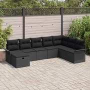 Conjunto de Sofás de Jardim de 8 Peças com Almofadas Preto Vime PE