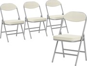 HOMCOM Conjunto de 4 cadeiras dobráveis acolchoadas, Cadeiras dobráveis com revestimento em veludo cotelê, Encosto, Estrutura metálica, creme branco | Aosom Portugal