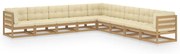 vidaXL 9pcs conj. lounge jardim e almofadões pinho maciço castanho mel