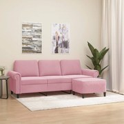 vidaXL Sofá de 3 lugares com apoio de pés 180 cm veludo rosa