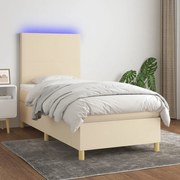 vidaXL Cama box spring c/ colchão e LED 90x190 cm tecido cor creme
