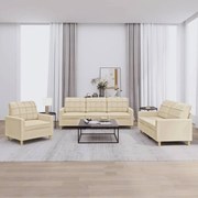 vidaXL 3 pcs conjunto de sofás com almofadões tecido cor creme