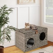 Cama dobrável para gatos 60 cm x 35 cm x 35 cm de interior com almofada macia removível Tampa com fechadura Cinza