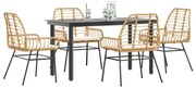 vidaXL Conjunto jantar jardim 5 peças almofadas vidro vime PE castanho