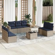 vidaXL 8 pcs conjunto sofás p/ jardim c/ almofadões vime PE cinzento