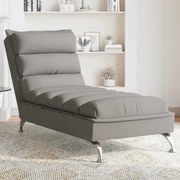 vidaXL Chaise lounge massagem c/ almofadões tecido cinza-acastanhado