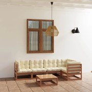 6 pcs conjunto lounge de jardim com almofadões pinho maciço