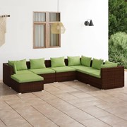 vidaXL 7 pcs conjunto lounge jardim c/ almofadões vime PE castanho