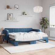 vidaXL Sofá-cama com gavetão e colchões 80x200 cm veludo azul