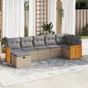 vidaXL 7 pcs conjunto de sofás p/ jardim com almofadões vime PE bege