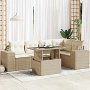 vidaXL 6 pcs conjunto de sofás p/ jardim com almofadões vime PE bege