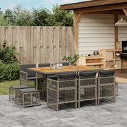 vidaXL 11 pcs conjunto jantar p/ jardim c/ almofadões vime PE cinzento