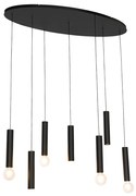 Candeeiro de suspensão design preto oval 7 luzes - Tuba Design