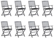 vidaXL Cadeiras de exterior dobráveis 8pcs c/ almofadões acácia maciça