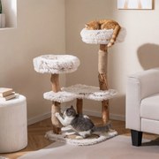 Arranhador para gatos de madeira 48 x 48 x 101 cm com interior boho luxuoso, 2 poleiros almofadados, postes para arranhar, tapete removível natural e