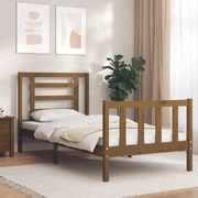 Estrutura cama cabeceira 90x200 cm madeira maciça castanho-mel