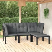 4 pcs conjunto lounge de jardim vime PE preto e cinzento