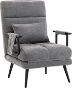 HOMCOM Poltrona-cama, poltrona chenille dobrável 3 em 1 com encosto Click-Clack, Cinza | Aosom Portugal