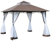 Outsunny Pérgola de Jardim Pérgola com Teto Duplo e Rede Mosquiteira com Zíper 295x295x270 cm Marrom e Branco | Aosom Portugal