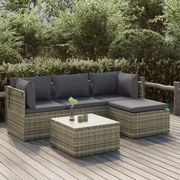 vidaXL 5 pcs conjunto lounge de jardim c/ almofadões vime PE cinzento