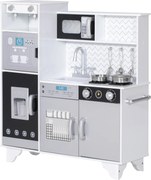 AIYAPLAY Cozinha de Madeira com Som Acessórios em Aço Inoxidável Micro-Ondas, Máquina de Gelo Cafeteira, Máquina de Lavar Loiça 79,5x24x83,8 cm Branco | Aosom Portugal