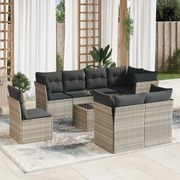 vidaXL 9 pcs conj. sofás jardim com almofadões vime PE cinzento-claro