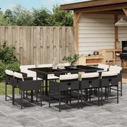 11 pcs conjunto de jantar p/ jardim c/ almofadões vime PE preto
