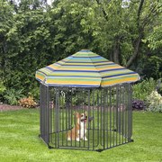 Parque para Animais de Estimação com 6 Barreiras de Metal 61x76cm Canil Desmontável para Cães com Teto Hexagonal e Porta com Fechadura de Segurança 12