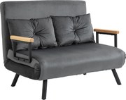 HOMCOM Sofá Cama 2 Lugares Convertível em Cama de 2 Lugares Dobrável com Encosto Ajustável em 5Níveis e 2 Almofadas 102x73x81cm Cinza | Aosom Portugal