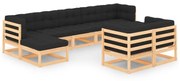 vidaXL 9 pcs conj. lounge jardim c/ almofadões antracite pinho maciço