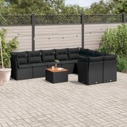 vidaXL 10 pcs conjunto sofás de jardim c/ almofadões vime PE preto