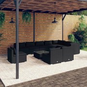 vidaXL 11 pcs conjunto lounge de jardim c/ almofadões vime PE preto