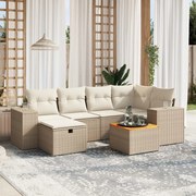 vidaXL 7 pcs conjunto de sofás p/ jardim com almofadões vime PE bege