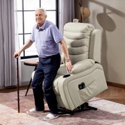 Poltrona Relax Reclinável Elétrica Elevatória com Massagem Vibratória Aquecimento e Porta USB 93x95,5x100 cm Creme