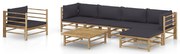 7 pcs conj. lounge jardim em bambu c/ almofadões cinza-escuro