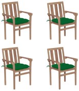 Cadeiras de jardim empilháveis c/ almofadões 4 pcs teca maciça