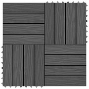 vidaXL Ladrilho pavimento relevo profundo 11 pcs WPC 1m² preto