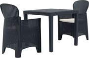 vidaXL Conjunto bistrô 3 pcs plástico antracite com aspeto de vime