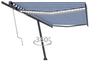 Toldo autom. com LED e sensor de vento 500x350 cm azul/branco