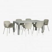 Conjunto De Mesa Retangular Arnadine (180x100 Cm) E 6 Cadeiras De Jantar Lynette Verde Cáqui - Sklum