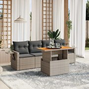 vidaXL 5 pcs conjunto sofás de jardim c/ almofadões vime PE cinzento