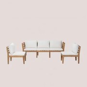 Sofá De Jardim Modular De 5 Peças Com Braços Em Madeira De Acácia Filips Gardénia Branco - Sklum