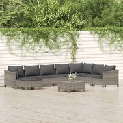 9 pcs conjunto lounge de jardim c/ almofadões vime PE cinzento